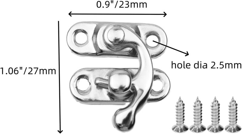 Sscon 20Pcs Small Box Hinges Vintage Right Latch Hook Hasp Wood Jewelry Box Hasp Catch - Silver - Image 2